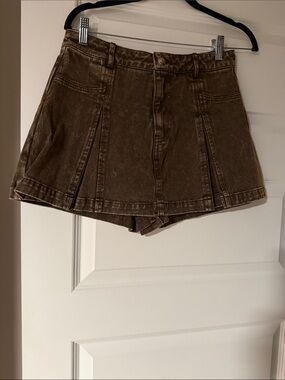 Free Market Brown Denim Pleated Mini Skort